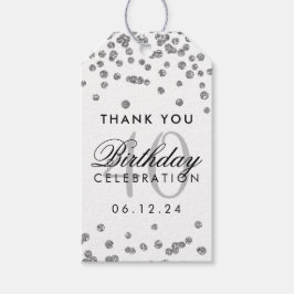 Silver 40th Birthday Bedankt Glitter Confetti Cadeaulabel