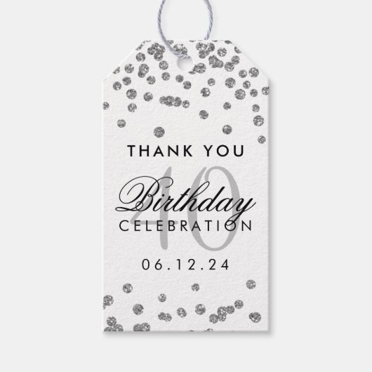 Silver 40th Birthday Bedankt Glitter Confetti Cadeaulabel (Voorkant)