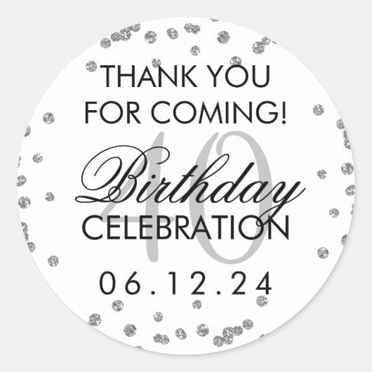 Silver 40th Birthday Bedankt Glitter Confetti Ronde Sticker (Voorkant)