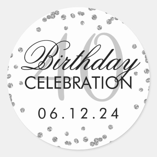 Silver 40th Birthday Faux Glitter Confetti Ronde Sticker (Voorkant)