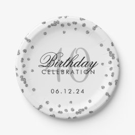 Silver 40th Birthday Glitter Confetti Wit Papieren Bordje