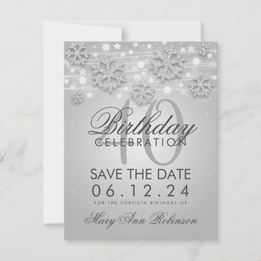 Silver 40th Birthday Save Date Winter Save The Date (Voorkant)