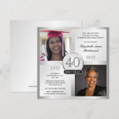 Silver 40th Birthday-uitnodigingen vervolgens & nu Kaart (Voorkant / Achterkant)