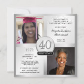 Silver 40th Birthday-uitnodigingen vervolgens & nu Kaart (Voorkant)