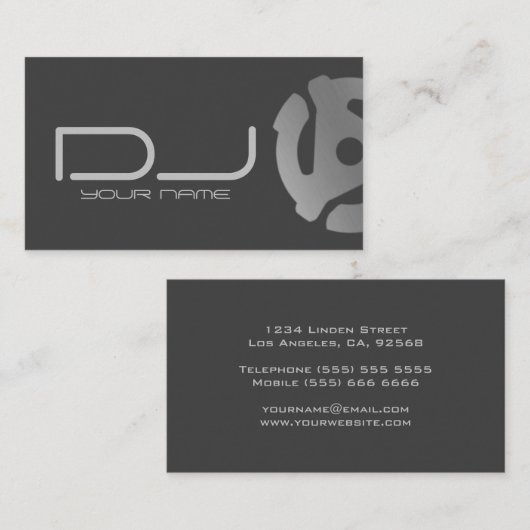 Silver 45 Record Adapter Logo DJ Visitekaartje (Voorkant / Achterkant)