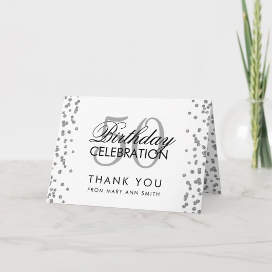 Silver 50th Birthday Bedankt Glitter Confetti (Voorkant)