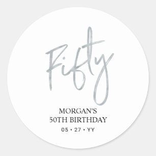 Silver 50th Birthday Favor Dank u Ronde Sticker