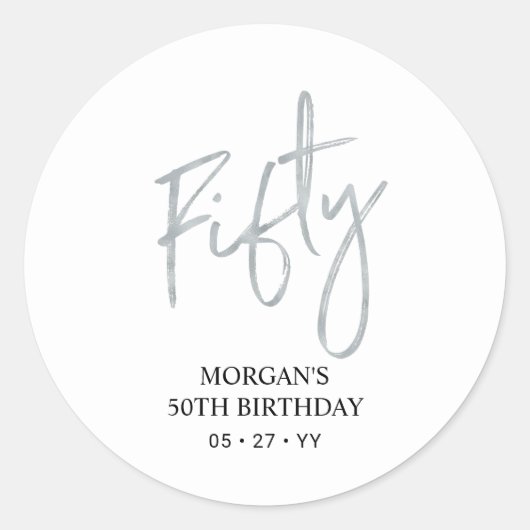 Silver 50th Birthday Favor Dank u Ronde Sticker (Voorkant)