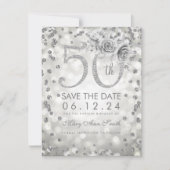 Silver 50th Birthday Glam Licht bespaart de datum Save The Date (Voorkant)