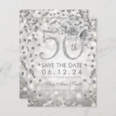 Silver 50th Birthday Glam Licht bespaart de datum Save The Date (Voorkant / Achterkant)