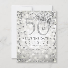 Silver 50th Birthday Glam Licht bespaart de datum Save The Date