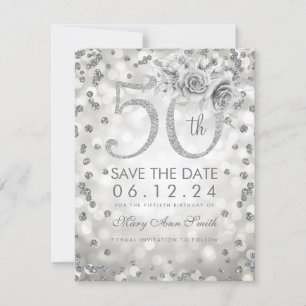 Silver 50th Birthday Glam Licht bespaart de datum Save The Date