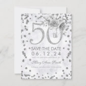 Silver 50th Birthday Glam Lights Marble Save The Date (Voorkant)