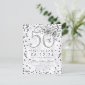 Silver 50th Birthday Glam Lights Marble Save The Date (Staand voorkant)