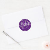 Silver 50th Birthday Glitter Confetti Paars Ronde Sticker (Envelop)