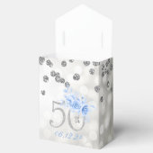 Silver 50th Birthday Hartelijk dank, Blauwe Floral Bedankdoosjes (Geopend)