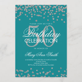Silver 50th Birthday Party Glitter Confetti Blauwg Kaart