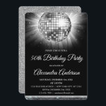Silver 50th Birthday Party Silver Disco Ball Kaart<br><div class="desc">Zilveren Vijftigste Verjaardagsfeestje Zilveren Disco Ball Party uitnodiging. De Silver en Black 50th Birthday Party uitnodiging is perfect voor een modern 50th Birthday Party.</div>