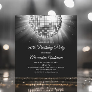 Silver 50th Birthday Party Silver Disco Ball Kaart