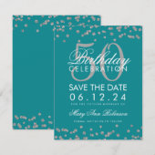 Silver 50th Birthday Save Date Confetti Blauwgroen Save The Date (Voorkant / Achterkant)