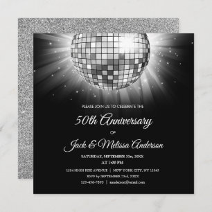 Silver 50th Jubileum Party Disco Ball Kaart