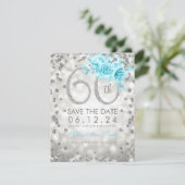 Silver 60th Birthday Blauwgroen lichten sparen de Save The Date (Staand voorkant)