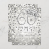 Silver 60th Birthday Glam Licht sparen de datum Save The Date (Voorkant / Achterkant)