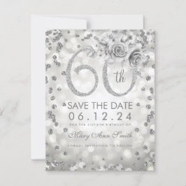 Silver 60th Birthday Glam Licht sparen de datum Save The Date