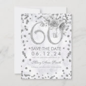 Silver 60th Birthday Glam Marble Save The Date (Voorkant)