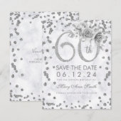 Silver 60th Birthday Glam Marble Save The Date (Voorkant / Achterkant)