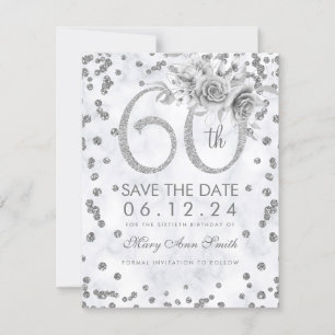 Silver 60th Birthday Glam Marble Save The Date