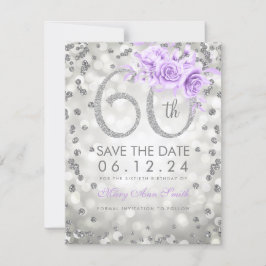 Silver 60th Birthday Paars lampjes sparen de datum Save The Date