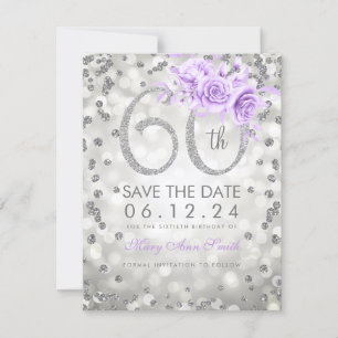 Silver 60th Birthday Paars lampjes sparen de datum Save The Date