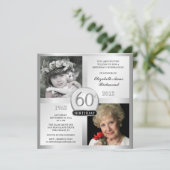 Silver 60th Birthday-uitnodigingen vervolgens & nu Kaart (Staand voorkant)