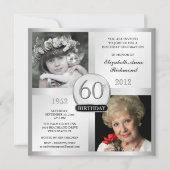 Silver 60th Birthday-uitnodigingen vervolgens & nu Kaart (Voorkant)