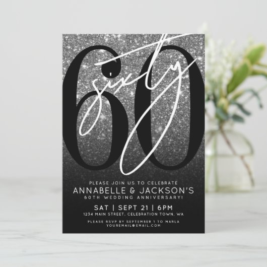 Silver 60th Wedding Anniversary Party Kaart (Staand voorkant)