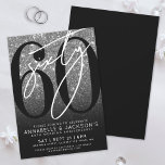 Silver 60th Wedding Anniversary Party Kaart<br><div class="desc">Celebrate sixty years of love with this modern 60th wedding anniversary invitation. The design features a sparkling faux silver glitter background layered behind a subtle black gradient, creating a glamorous look that evokes the traditional “diamond” theme. A large black "60" stretches across most of the card, with a handwritten script-style...</div>
