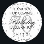 Silver 70th Birthday Bedankt Glitter Confetti Ronde Sticker<br><div class="desc">Elegante 70ste Verjaardag "Dank u" Silver Faux Glitter Confetti Wit gunst tag sjabloon.</div>