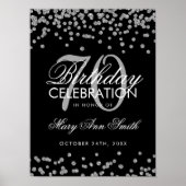 Silver 70th Birthday Glitter Confetti Black Poster (Voorkant)