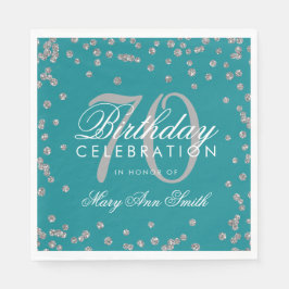 Silver 70th Birthday Glitter Confetti Blauwgroen Servet