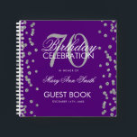 Silver 70th Birthday Guestbook Confetti Paars Notitieboek<br><div class="desc">Een elegante 70th Birthday Party Guest Book sjabloon met Silver Glitter Confetti op Paars design en eenvoudig aan te passen tekst.</div>