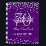 Silver 70th Birthday Guestbook Confetti Paars Notitieboek<br><div class="desc">Een elegante 70th Birthday Party Guest Book sjabloon met Silver Glitter Confetti op Paars design en eenvoudig aan te passen tekst.</div>