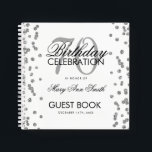 Silver 70th Birthday Guestbook Confetti White Notitieboek<br><div class="desc">Een elegante 70th Birthday Party Guest Book sjabloon met Silver Glitter Confetti op White design en eenvoudig aan te passen tekst.</div>