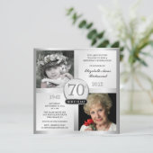 Silver 70th Birthday-uitnodigingen en foto's Kaart (Staand voorkant)