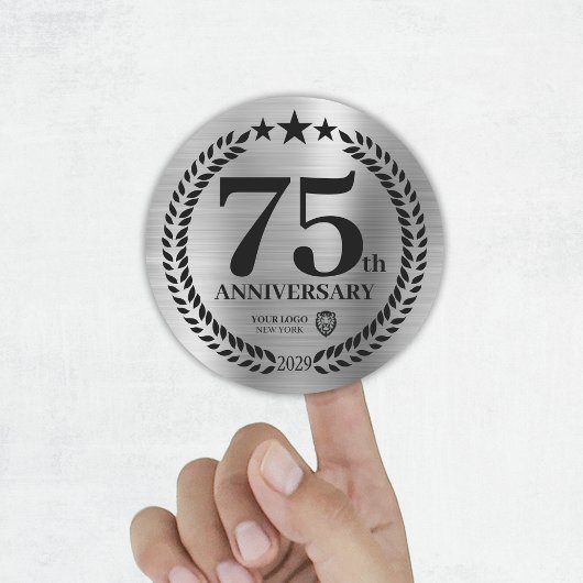 Silver 75th Jubileum Custom Business Logo Ronde Sticker