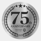 Silver 75th Jubileum Custom Business Logo Ronde Sticker (Voorkant)