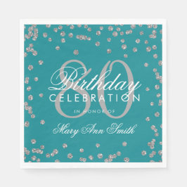 Silver 80th Birthday Glitter Confetti Blauwgroen Servet