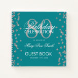 Silver 80th Birthday Guestbook Confetti Blauwgroen Notitieboek<br><div class="desc">Een elegante 80th Birthday Party Guest Book sjabloon met Silver Glitter Confetti op Blauwgroen ontwerp en eenvoudig aan te passen tekst.</div>