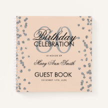 Silver 80th Birthday Guestbook Confetti Blush Pink