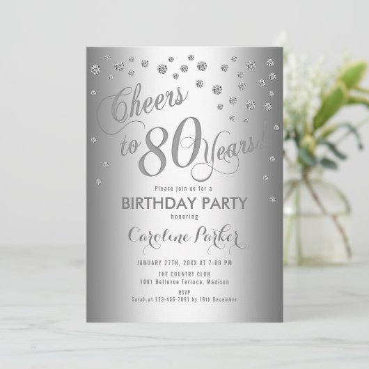 Silver 80th Birthday Party Kaart (Staand voorkant)